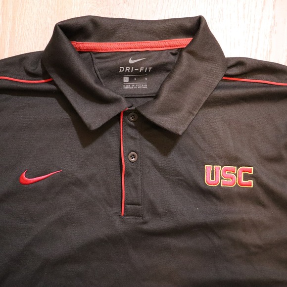 Nike Dri-Fit USC Trojans Mens Black Red Short Sleeve Polo‎ Shirt Large - Picture 3 of 5